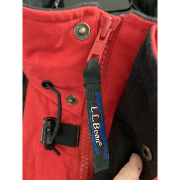 LL Bean Coat Mens Large Parka Coat Hidden Hoodie Black Red Outdoor Adult OP928 - Picture 3 of 10